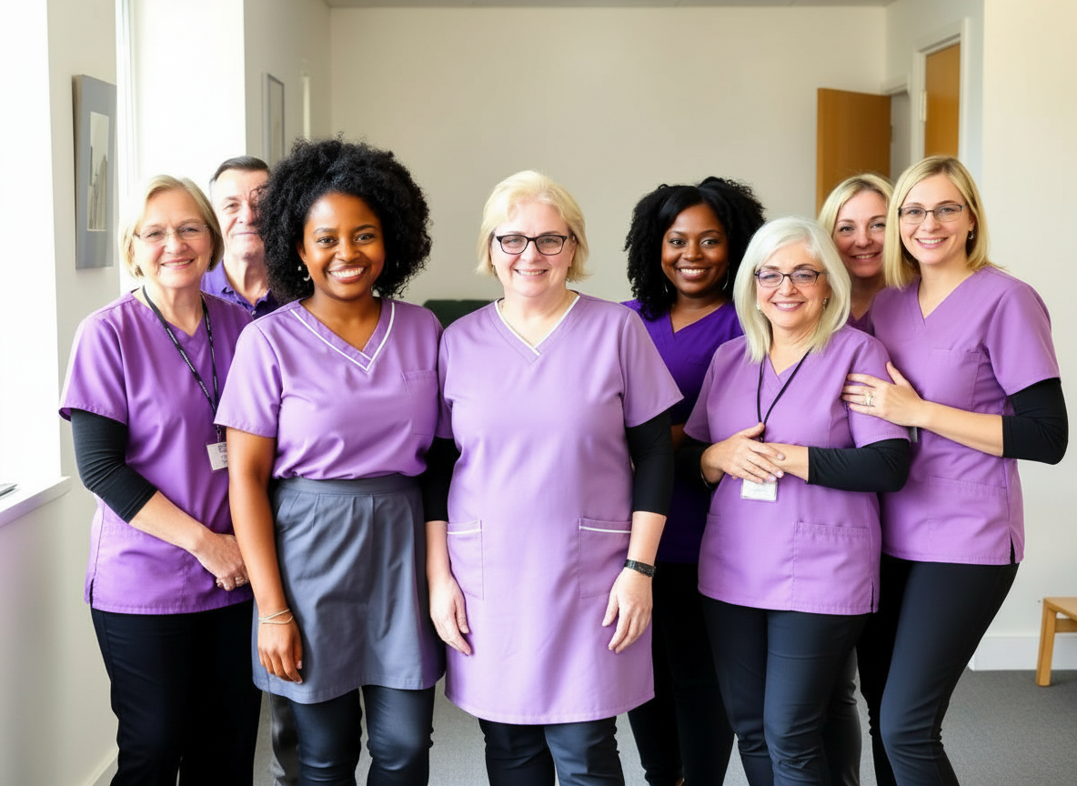 The Absolute Care team in their purple uniforms